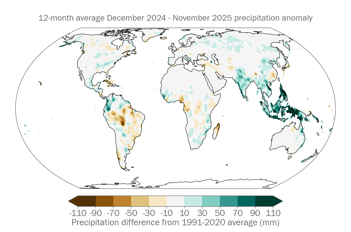 Monthly Precipitation anomaly (mm, difference from the 1991-2020 average)  for 2024. Data shown are the median of the following one data sets: GPCC. White areas indicate where there were too few data to reliably estimate the percentiles.