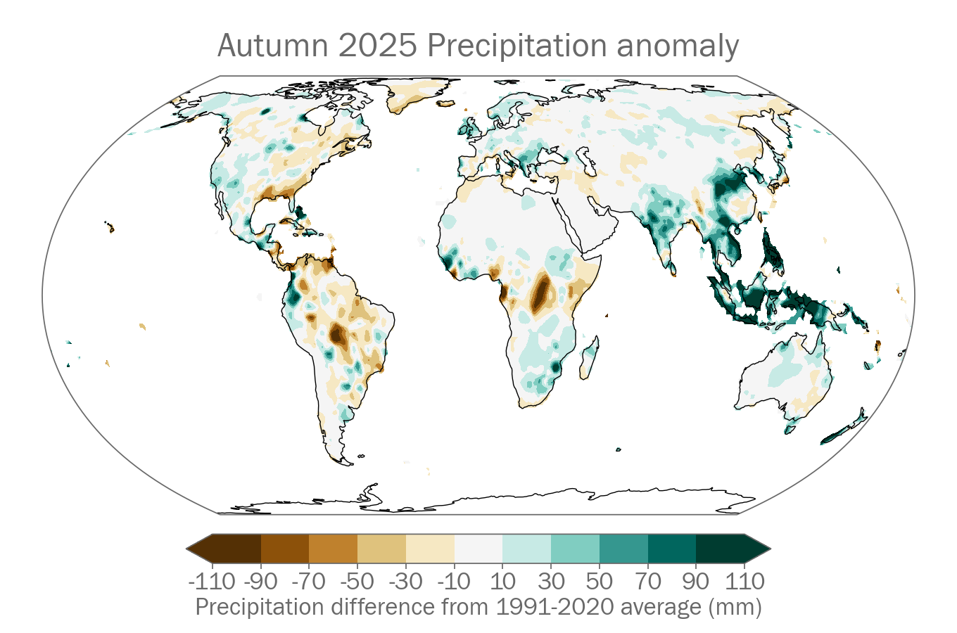 Monthly Precipitation anomaly (mm, difference from the 1991-2020 average)  for 2024. Data shown are the median of the following one data sets: GPCC. White areas indicate where there were too few data to reliably estimate the percentiles.